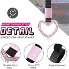 Bling Car Accessories Bling Heart Handle Ring Car Accessory for Women Hand Strap Drift Charm Rear Bumper Warning Ring Decor for auto Bus Interior Exterior Decoration (Pink, Heart Style)