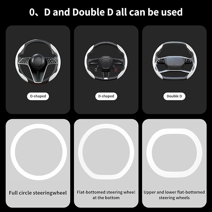 2Pc Carbon Fiber Steering Wheel Cover Universal Fit 99% Cars | Non-slip soft grip, easy to wipe clean, quick to install, perfect for daily commutes and road trips, White