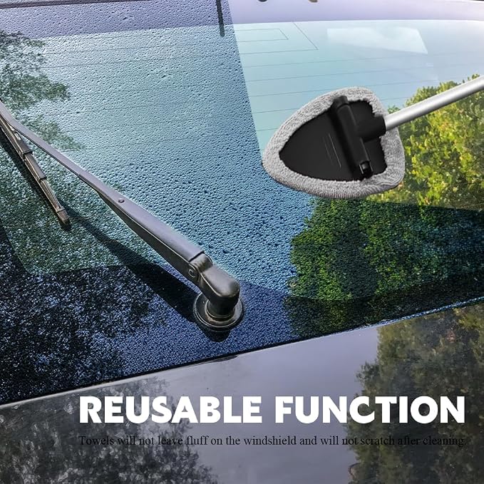 Windshield Cleaner Tool, Car Cleaning Supplies, Extendable Handle Car Window Cleaner with 3 Reusable Cloth Pads, Universal Car Window Cleaner Car Accessories for Trucks, SUVs, Home Windows