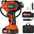 Tire Inflator Portable Air Compressor, 20V Cordless Rechargeable Battery Tire Pump w/ 12V Car Power Adapter, Digital Pressure Gauge, Auto Air Pump for Many Inflatables (Orange)