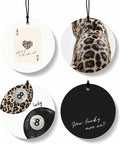Funky Leopard Print Orange Car Air Freshener 4 Pcs, Cheetah Lucky 8 Ball Ace Card Round Hanging Air Freshener for Cars Closet Drawer Books, Girly Y2k Car Accessories Mirror Decor for Women