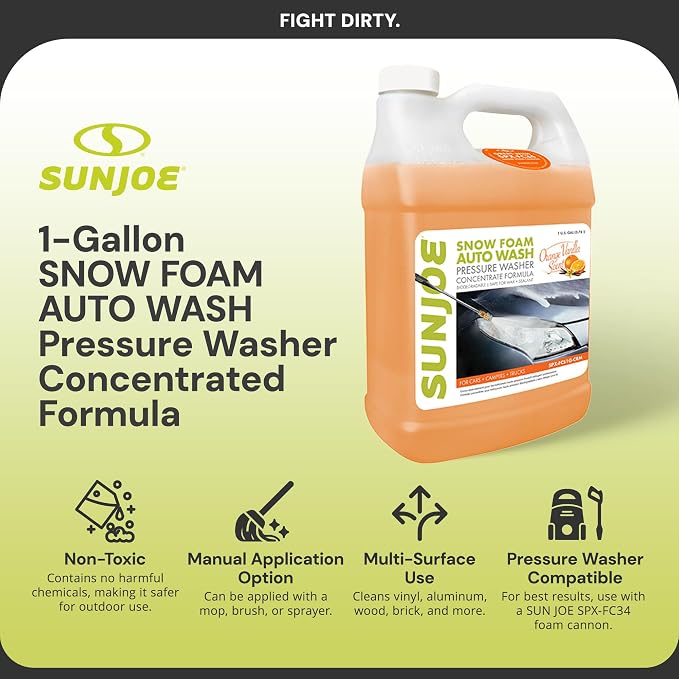 Snow Foam Car Wash Soap & Cleaner Concentrate, Orange Vanilla Scent, 1 Gallon - Cleaning Solution for Automotive Vehicles, Vinyl, Aluminum, Wood, & Brick Surfaces, SPX-FCS1G-COC
