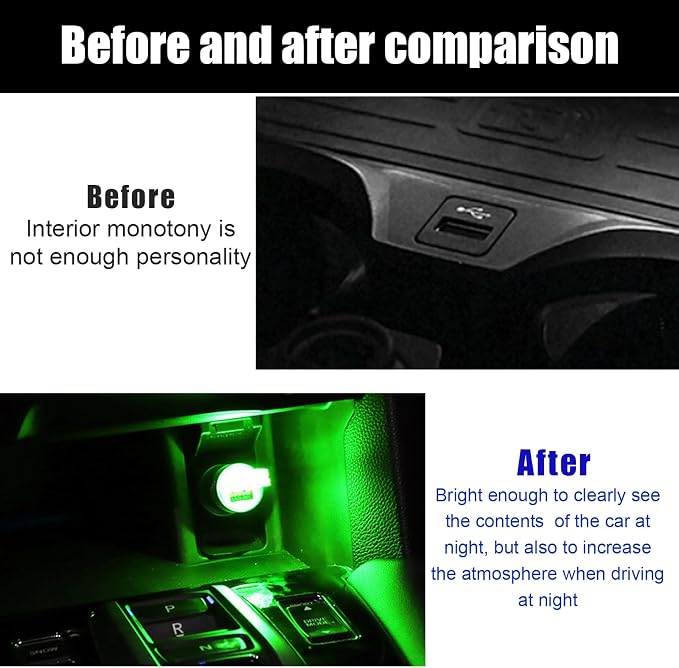 2 PCS USB LED Car Interior Atmosphere Lamp, Portable Mini LED Night Light, Plug-in USB Interface Trunk Ambient Lighting Kit, Universal Interior Car Accessories (Green)