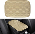 Car Center Console Cover, Upgraded Leather Car Armrest Cushion, Universal Waterproof Cushion Pad, Non-Slip Car Interior Accessories, Fits Most Sedans SUVs Trucks (Beige)