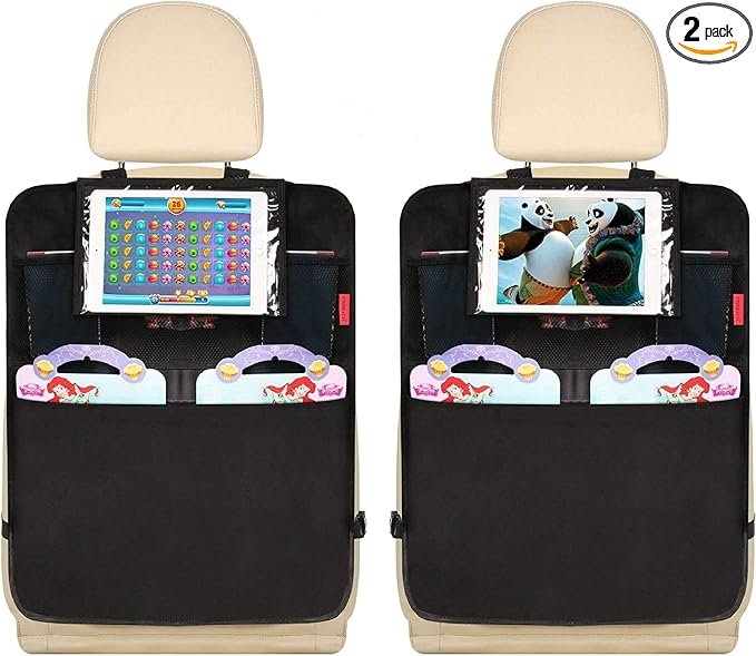 Car Backseat Organizer Premium Quality Car Kick Mats with 10" Tablet Holder - Extra Large Pocket- Sturdy Top 2Pack