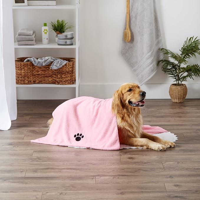 Pet Grooming Microfiber Towel, Embroidered Collection, X-Large,41x23.5, Pink (Pack of 12)
