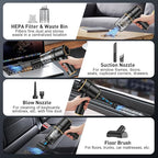 Handheld Car Vacuum Cleaner, 9000PA Vacuum Cleaner & Air Duster, 120W High Power Vacuum Portable Cordless, Hand Held Vacuum Rechargeable with Multi-Nozzles & LED Light for Home, Car, Office