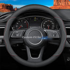 Deer Route Custom-Fit for Audi Steering Wheel Cover, Premium Leather Car Cover with Logo, Non-Slip, Breathable, Accessories (A-Style,for Audi)