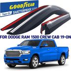 Goodyear Chrome Trim Window Deflectors for Dodge Ram 1500 2019-2026 Crew Cab, Shatterproof Tape-on Rain Guards, Window Visors, Vent Deflector Visor,Car Accessories, 4 pcs - GY008852