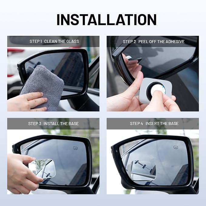 Blind Spot Mirror, 2Pcs Adjustable Car Auxiliary Wide Angle Convex Mirror, Universal Stick on Side Mirror for Cars SUVs Trucks, Enhance Driving Safety (Rectangle)
