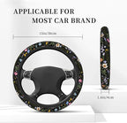 Cute Wildflower Steering Wheel Cover for Women, Universal Auto Steering Wheel 14-15 Inch Car Interior Accessories with 2PCS Car Coasters, Suitable for Men and Women