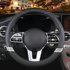 14 inch Cute Steering Wheel Cover for Women Men Faux Leather and Carbon Fiber,Black