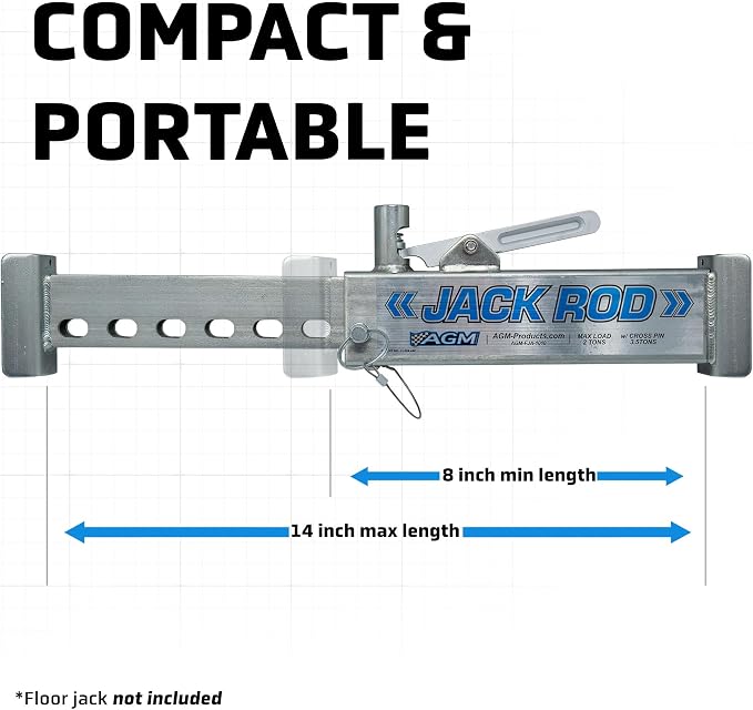 AGM Jack Rod, 3.5 Ton Locking Support Bar for Floor Jacks, Jack NOT Included, 14" Travel, 3 lb, Compact Jack Stand Alternative for Cars, SUVs, EVs, Safer, Smarter Vehicle Support