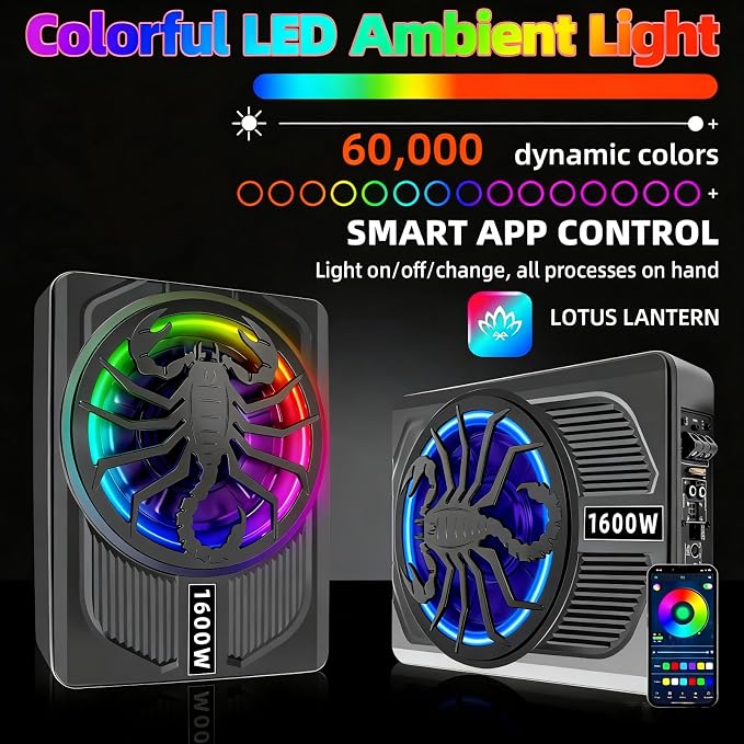 Upgrade1600W Under Seat Subwoofer | 10" Slim Car Sub with Built-in Amp, RGB LED Lights, APP Control | Independent Bass Knob, LPF, Gain, Bass Boost | High Output Deep Bass Distortion-Free Audio