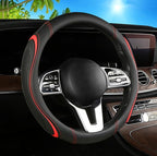 Leather Splicing Black Red Car Steering Wheel Cover,14.5-15 Inch Universal Microfiber Leather Covers Breathable Anti-Slip Odorless Steering Wheels Accessories for Men Women