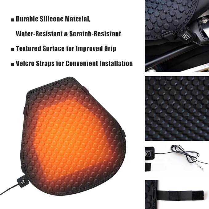 Motorcycle Heated Seat Cushion for Yamaha Xmax 300 MT15 MT-15 MT125 MT-125, Electric Silicone Seat Pad, 3-Speed Adjustable Temperature, Fast-Warming Water-Resistant Slip-Resistant