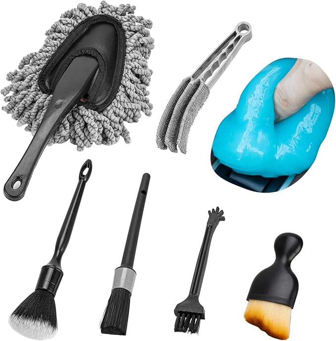 Car Interior Detailing Kit, Microfiber Duster with Cleaning Gel | Scratch-Free, Soft Brush, Complete 6Pcs Set, Deep Crevice, Car & Home Use, Ideal Gift