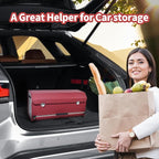 Car Trunk Organizer, Trunk Organizer for SUV with Push-pull Handle and Lid Car Leather Trunk Storage Box (Claret, 27.17 x 11.42 x 12.2in)