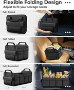 Trunk Organizer for SUV – Foldable & Portable Car Organizers and Storage with 2 Compartments, Large Capacity Car Trunk Organizer Car Accessories for Truck Sedan, Black, 23.6" x 14.2" x 11.8"
