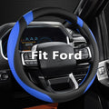 Customized Auto Car Steering Wheel Cover for Ford F-150, F-250, F-350, Expedition (Black+Blue)
