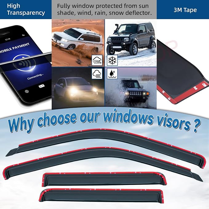 Pack of 4 in Channel Front+Rear Smoke Sun/Rain Guard Mount Tape-On Acrylic Window Visors Compatible with 91-01 Explorer 4-Door 01-05 Sport Trac 97-01 Mercury Mountaineer