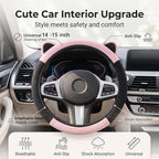 Steering Wheel Cover with Ears Keychain Fit 14-15 inch Black Pink | Cute Ears Car Steering Wheel Covers for Women Girls Elastic Breathable Steering Wheel Protector Accessories Universal Size