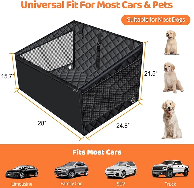 Hard Bottom Dog Car Seat for Pets Waterproof Seat Cover Hammock with 3-Sided Hard Boards 600D Heavy Duty Scratch Proof Nonslip Durable Back Seat Covers for Cars, Trucks and SUVs