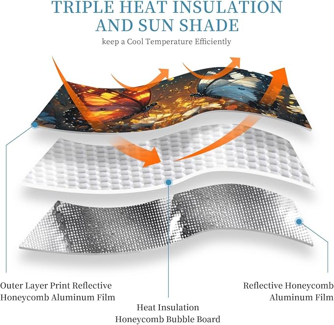 Windshield Sun Shade Butterfly Magic Flower Car Front Window Sunshade Cover for Truck SUV Blocks UV Rays Automotive Visor Interior Protector 55 x 30 inch