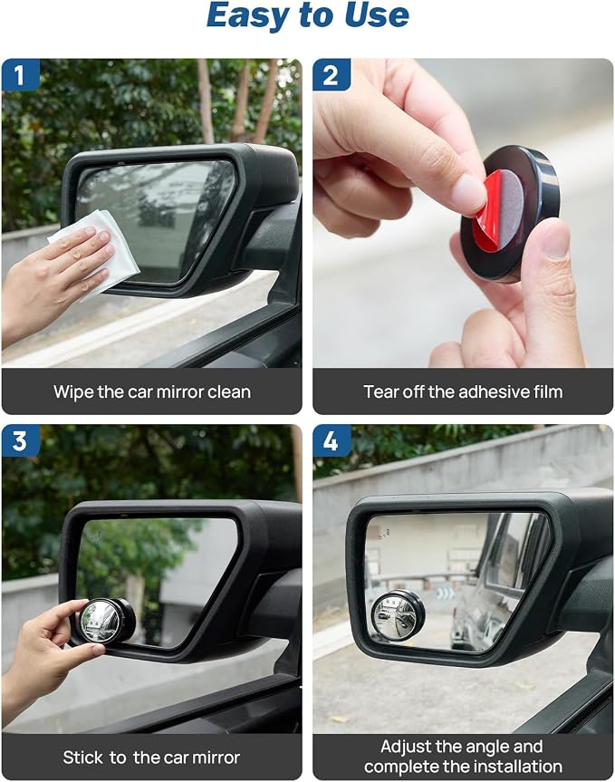 Blind Spot Mirror 2 Pack HD Frame Convex Glass for Wide Angle View and Safer Lane Changing Compatible with Cars SUVs Trucks RVs Easy Stick On & Long Lasting Durability