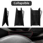 Collapsible Car Trash Can, Leather Vehicle Garbage Organizer Bin Holder with One Roll Trash Bag, Foldable Hanging Mini Cars Storage Bag Container for Auto, SUV (Black)