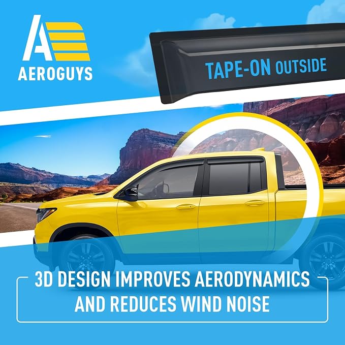 Extra Durable Window Deflectors Tape-On Window Visors Rain Guards Fit for Honda Ridgeline 2017-2026, Sun Visors, Wind Vent for Shades, Exterior Car Accessories - 4pcs. AG0945