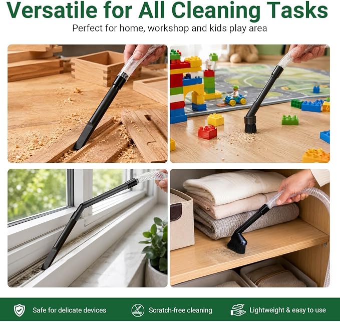 Crevice Attachment Kit, Compatible with 1-1/4 Inch Vacuum,Micro Cleaning Tools for Keyboard, Crevice, Car, Vents & Tight Spaces, Woodworking,Pet Cleaning, with Storage Bag+Boost Suction