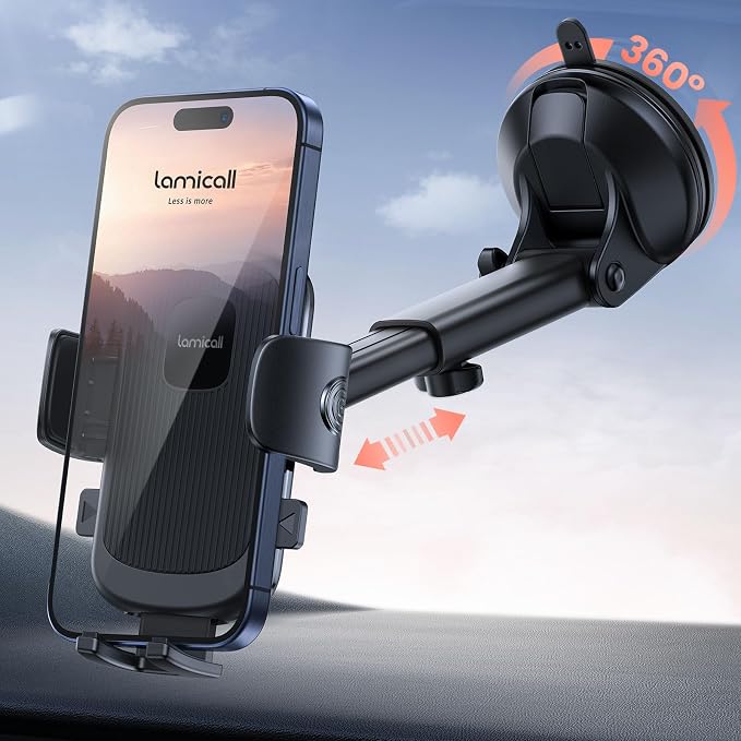 Car Phone Holder - [Strongest Military-Grade Suction Cup] 360° Rotation Phone Holders for Your Car Quick Release Adjustable Phone Mount for Car Dashboard for iPhone 17 16 Pro Max Galaxy Truck