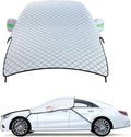 Car Windshield Snow Cover, Scratch-resistant Hood Protector, Multi-functional Snowproof & Heat Block Sunshade with Warning Reflective Strips, for Most SUVs, Sedans, Off-roads (Silver)