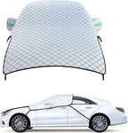 Car Windshield Snow Cover, Scratch-resistant Hood Protector, Multi-functional Snowproof & Heat Block Sunshade with Warning Reflective Strips, for Most SUVs, Sedans, Off-roads (Silver)