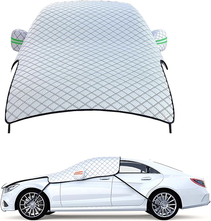 Car Windshield Snow Cover, Scratch-resistant Hood Protector, Multi-functional Snowproof & Heat Block Sunshade with Warning Reflective Strips, for Most SUVs, Sedans, Off-roads (Silver)