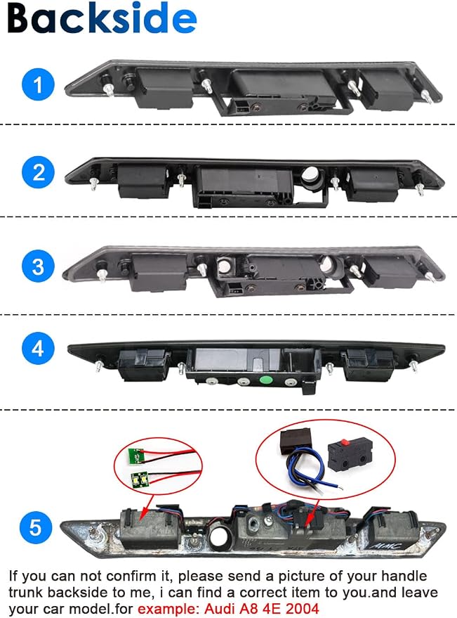1280 * 720 Pixels Trunk Handle Vehicle Camera Rear View Camera Parking Reverse for Audi A3 8P7 A4 8E A6 4F2 4F5 A5 8T3 A8 4H E0827574C,8E0827574F 8E0827574C3FZ Waterproof Night Vision Back up