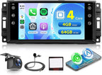 4G+64G Car Stereo for Jeep Wrangler JK 2007-2018 Dodge Ram 1500 2008-2012 with Wireless CarPlay Android Auto, 7 Inch Android Car Radio GPS Navigation WiFi SWC Bluetooth FM with Backup Camera