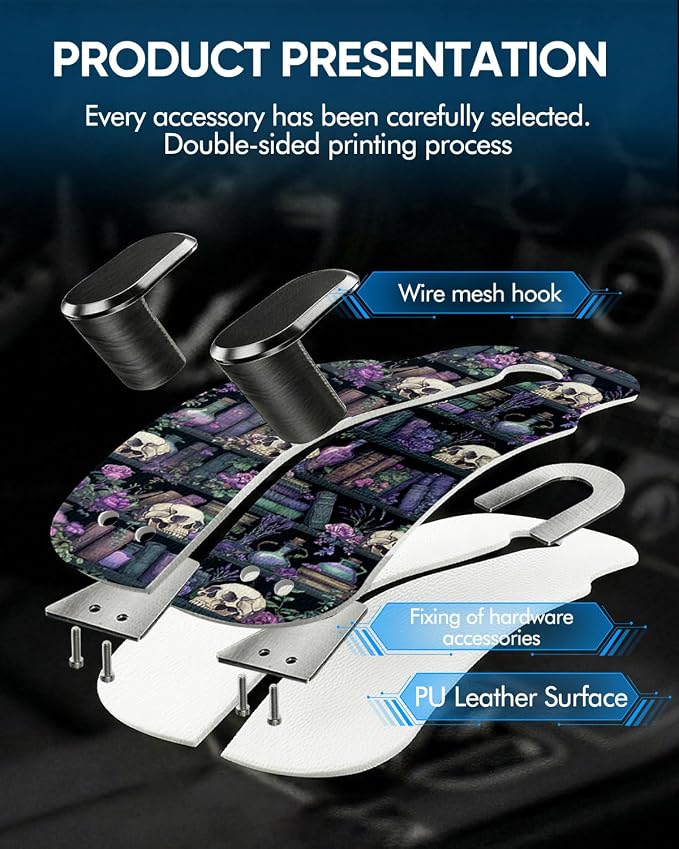Purse Holder for Car, 2 Pack Heavy Duty Purse Hanger for Car, PU Leather Car Seat Hooks for Purses and Bags, Cute Purple Skeleton Headrest Organizer for Handbags & Backpacks