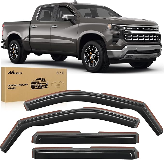 in-Channel Rain Guards for Chevy Silverado/GMC Sierra 2500HD 3500HD Crew Cab 2020–2026, Window Deflectors Wind Deflectors Vent Visors, Keep Rain Out & Reduce Wind Noise, 4PCS