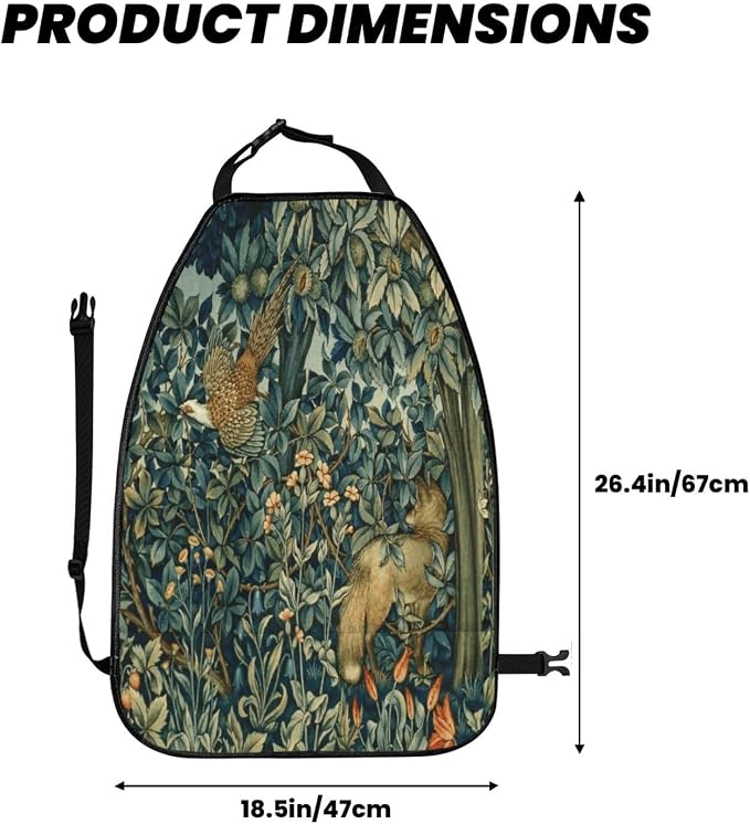 William Morris Greenery Forest Animals Pheasant Fox Blue Green Floral Car Seat Back Kick Protectors Kick Mats With Storage Pockets For Vehicles To Protect From Dirt Mud Scratches 2 Pack
