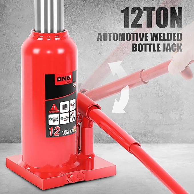12 tons / 24000 lbs Lifting Automotive Welded Hydraulic Bottle Jack for Repair Vehicle, Pickup, Truck, w/Manual Handle, Red,TOOLS-00360