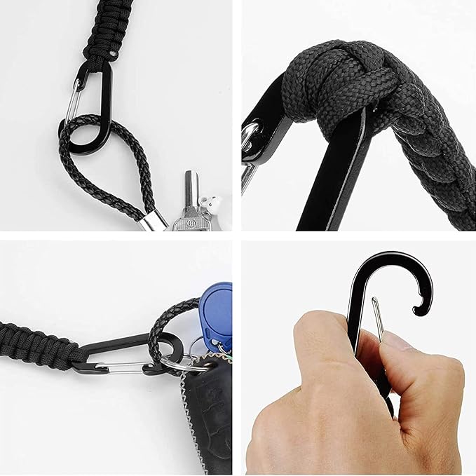 Paracord Keychain Carabiner Clip, D Ring Lanyard Hanger Stroller Hook for Water Bottle, Key, Backpacks, Men, Women