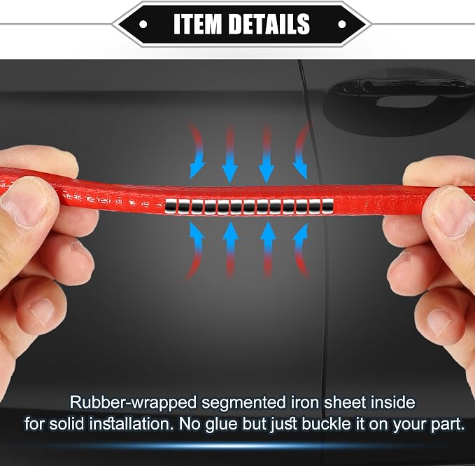 Car Door Edge Guard, 16.4ft U Shape Rubber Edge Trim Seal Strip Protector Universal for Car Truck ATV Boat Multifunctional No Glue PVC Iron Red