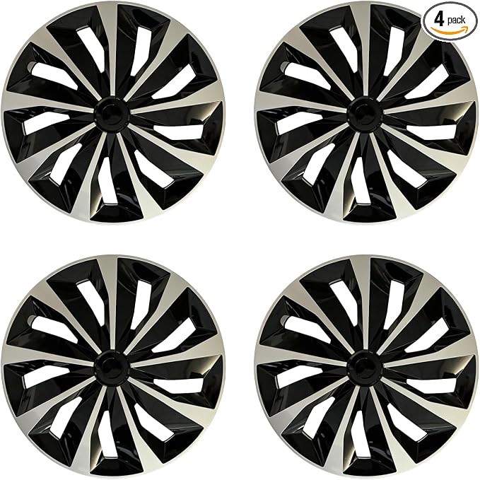 Hubcap Wheel Covers Replacement Size R15 Hub Caps Universal-Fit Steel Wheel Rims Cover ABS Tire Cap for Most Cars Trucks Sedans SUV -Set of 4（15-inch，Silver-Black）