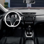Flat Bottom Steering Wheel Cover, D Shaped Car Wheel Cover 14 1/2-15 in. (37-39 cm), Black White Microfiber Leather