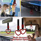 2 Pcs Heart Shaped Car Handle Strap – Drift Charm Rear Bumper Warning Ring Decor for Car Interior Exterior, Subway Bus Handle Accessory, Cute Heart Car Decor Gift for Women & Men (Red)
