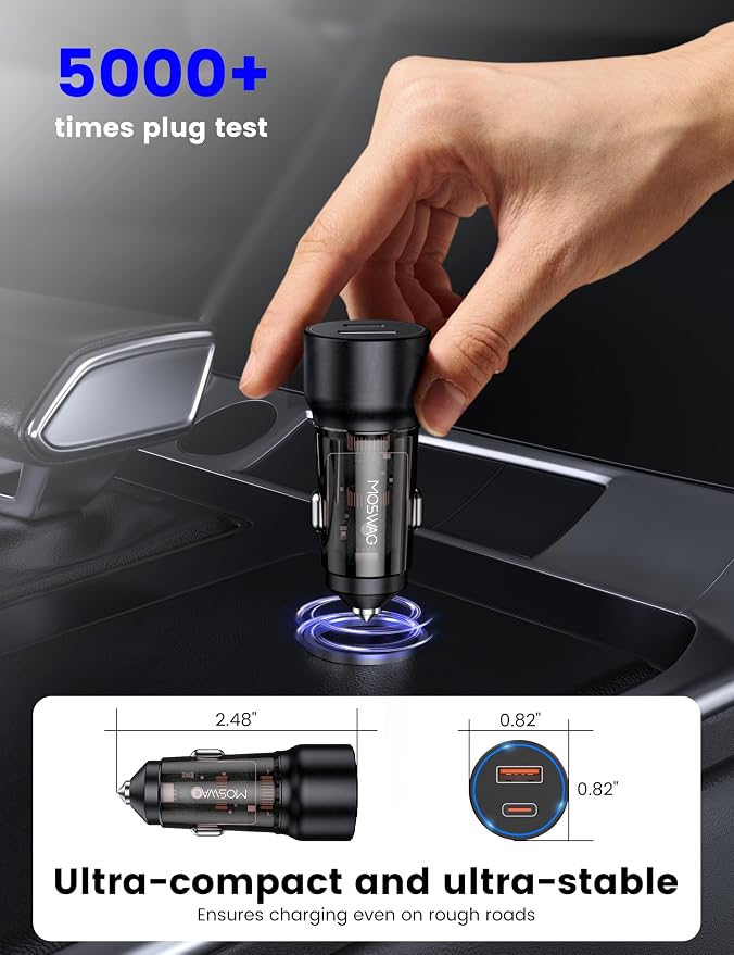 USB C Car Charger, 75W Mini Cigarette Lighter USB Charger | 45W PD&QC 3.0 USB C Fast Charge,Mini Cigarette Lighter Adapter for iPhone 17 16 15 14 Pro Max,Samsung S26 S25,Note,Pixel,iPad