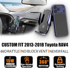 Car Phone Mount for Toyota RAV4 2013-2018 | 15W Wireless Fast Charging, Auto-Clamping Center Console, One-Hand Operation, 360° Adjustable, Without Blocking Airflow