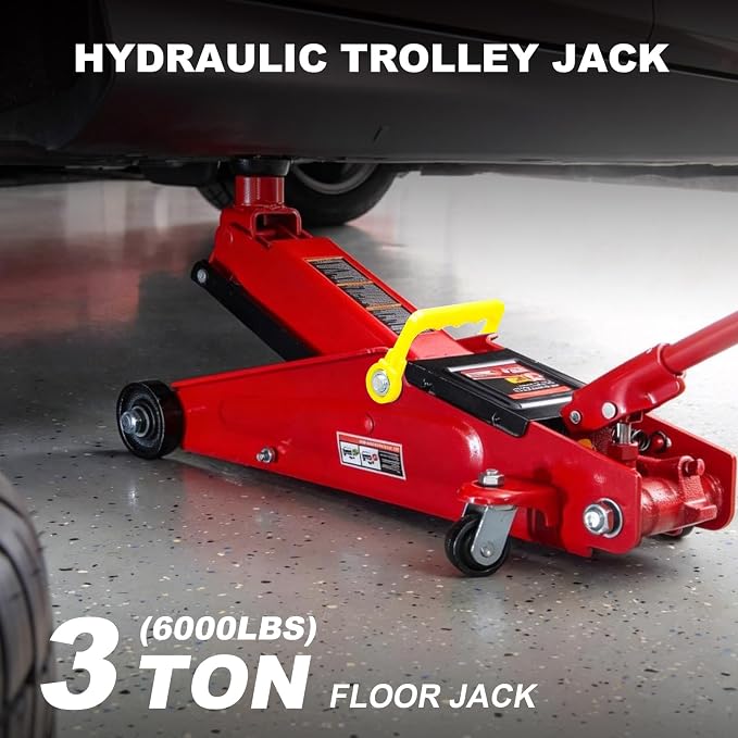 T83006 Torin Hydraulic Trolley Service/Floor Jack with Extra Saddle (Fits: SUVs and Extended Height Trucks): 3 Ton (6,000 lb) Capacity, Red